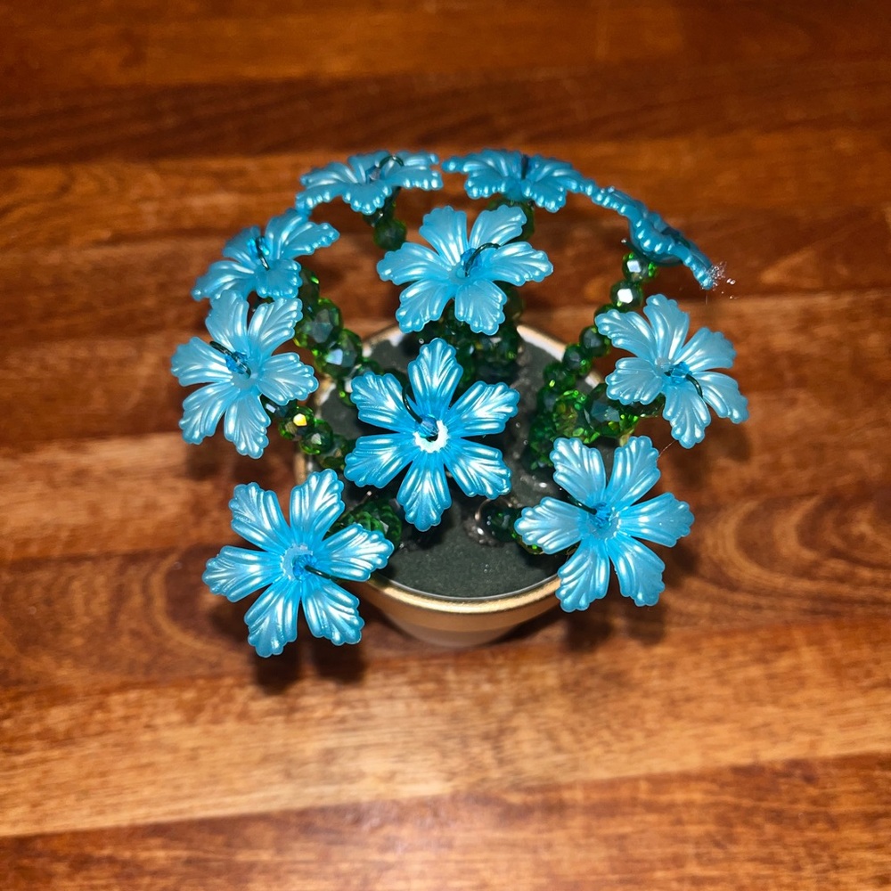Handcrafted Blue Beaded Flower Arrangement